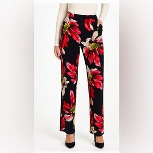 Trina Turk Floral Black Pants with Red and Green Accents Sz 2, #18